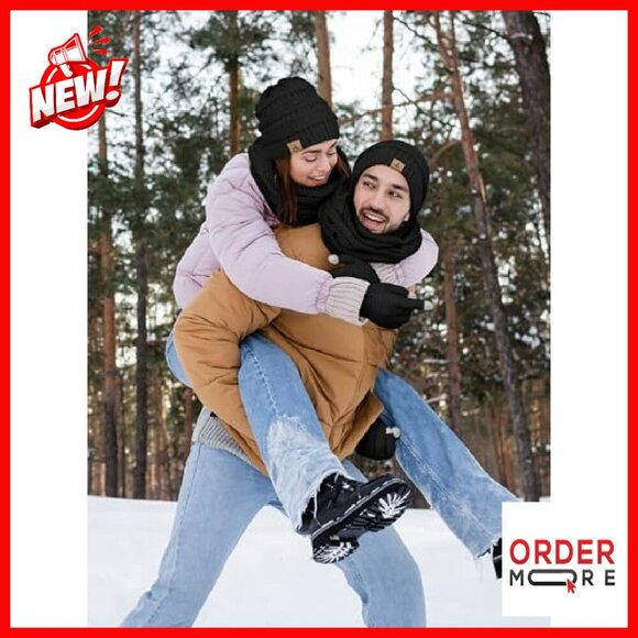 Warm Fleece Knit Beanie Scarf Gloves Set Touch Screen Winter Accessories main image 8